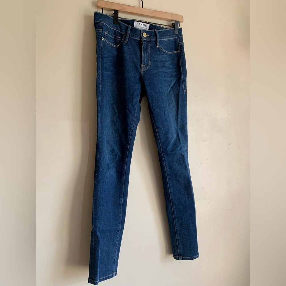 Frame Denim Dark Blue Skinny Jeans Mid Rise Bottom Pants Women Size 28
